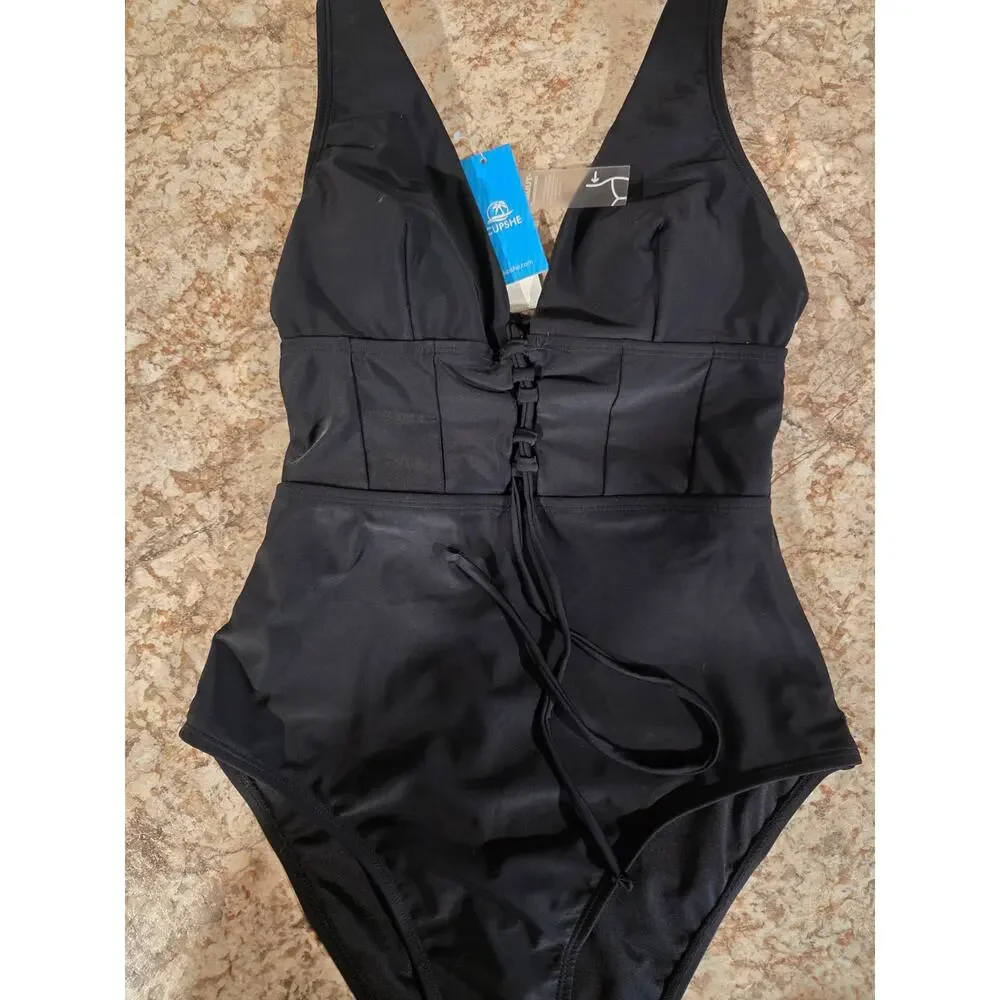 Cupshe Tie Front One Piece Swimsuit Tummy Control NWT Small